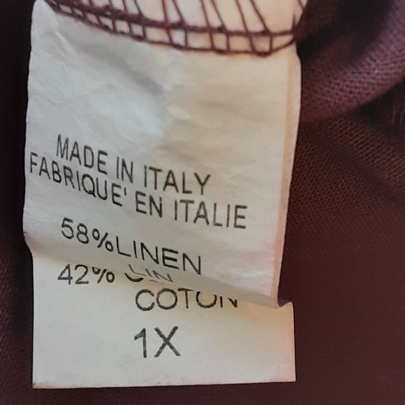 Civico 51 New! Made in Italy Burgundy Wide Linen Cotton Tie-Waist Pants Size 1X - Picture 15 of 16